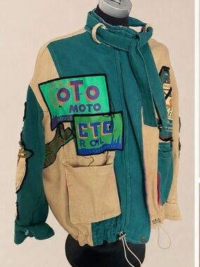 Teal & Beige handmade Patchwork Jacket - Men